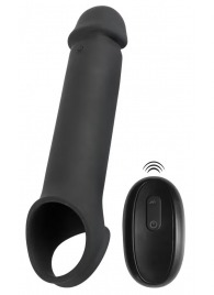 Черная вибронасадка для пениса с хомутом для мошонки и пультом ДУ Remote Controlled Penis Extension - Orion - в Абакане купить с доставкой