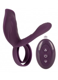Фиолетовая насадка на член с клиторальным отростком и пультом ДУ RC Couple’s Vibrator 2 - Orion - в Абакане купить с доставкой