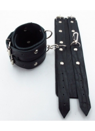 Широкие черные наручники с двумя ремешками - БДСМ Арсенал - купить с доставкой в Абакане