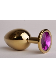 Золотистая анальная пробка с фиолетовым кристаллом - 9,5 см. - 4sexdreaM - купить с доставкой в Абакане