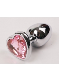 Серебристая анальная пробка с розовым стразиком-сердечком - 8 см. - 4sexdreaM - купить с доставкой в Абакане