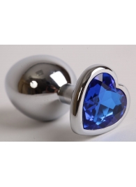 Серебристая анальная пробка с синим стразиком-сердечком - 8,2 см. - 4sexdreaM - купить с доставкой в Абакане
