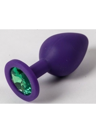 Фиолетовая силиконовая пробка с зеленым кристаллом - 9,5 см. - 4sexdreaM - купить с доставкой в Абакане