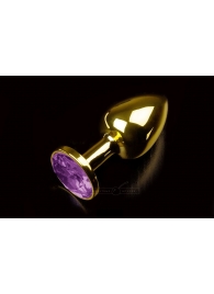 Маленькая золотистая анальная пробка с круглым кончиком и фиолетовым кристаллом - 7 см. - Пикантные штучки - купить с доставкой в Абакане