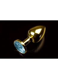 Маленькая золотистая анальная пробка с круглым кончиком и голубым кристаллом - 7 см. - Пикантные штучки - купить с доставкой в Абакане