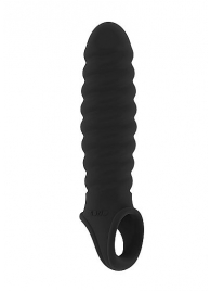 Чёрная ребристая насадка Stretchy Penis Extension No.32 - Shots Media BV - в Абакане купить с доставкой