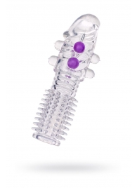 Гелевая прозрачная насадка с шариками и шипами - 14 см. - Toyfa Basic - в Абакане купить с доставкой