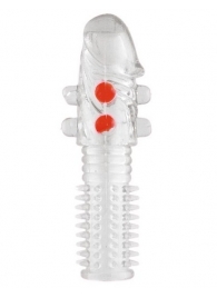 Гелевая прозрачная насадка с шариками и шипами - 14 см. - Toyfa Basic - в Абакане купить с доставкой