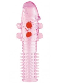 Гелевая розовая насадка с шариками и шипами - 14 см. - ToyFa - в Абакане купить с доставкой