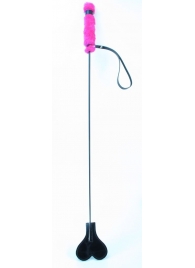 Лаковый стек с розовой меховой ручкой - 64 см. - БДСМ Арсенал - купить с доставкой в Абакане