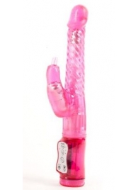 Розовый гнущийся вибратор с клиторальной стимуляцией - 24,5 см. - White Label