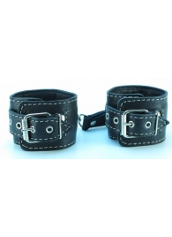 Чёрные кожаные наручники с крупной строчкой - БДСМ Арсенал - купить с доставкой в Абакане