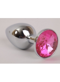 Серебряная металлическая анальная пробка с розовым стразиком - 9,5 см. - 4sexdreaM - купить с доставкой в Абакане