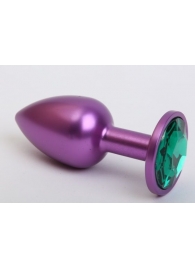 Фиолетовая анальная пробка с зеленым стразом - 7,6 см. - 4sexdreaM - купить с доставкой в Абакане