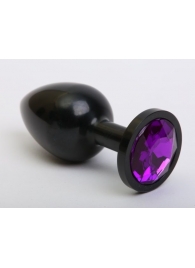 Чёрная анальная пробка с фиолетовым стразом - 7,6 см. - 4sexdreaM - купить с доставкой в Абакане
