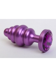 Фиолетовая ребристая анальная пробка с фиолетовым кристаллом - 7,3 см. - 4sexdreaM - купить с доставкой в Абакане
