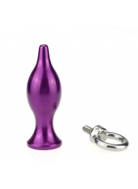 Фиолетовая металлическая анальная пробка с кольцом - 7 см. - 4sexdreaM