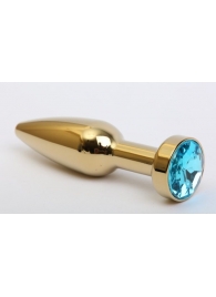 Золотистая анальная пробка с голубым кристаллом - 11,2 см. - 4sexdreaM - купить с доставкой в Абакане