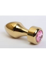 Золотистая анальная пробка с широким основанием и розовым кристаллом - 7,8 см. - 4sexdreaM - купить с доставкой в Абакане
