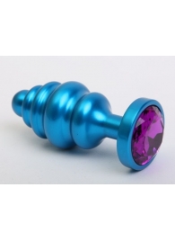 Синяя ребристая анальная пробка с фиолетовым кристаллом - 7,3 см. - 4sexdreaM - купить с доставкой #SOTBIT_REGIONS_UF_V_REGION_NAME#