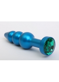 Синяя фигурная анальная пробка с зелёным кристаллом - 11,2 см. - 4sexdreaM - купить с доставкой в Абакане