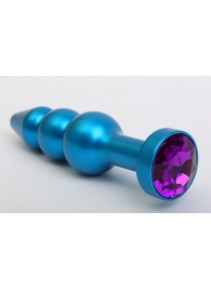 Синяя фигурная анальная пробка с фиолетовым кристаллом - 11,2 см. - 4sexdreaM - купить с доставкой в Абакане