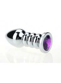Серебристая фигурная анальная пробка с фиолетовым кристаллом - 10,3 см. - 4sexdreaM - купить с доставкой в Абакане