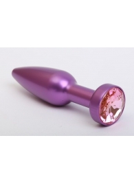 Фиолетовая анальная пробка с розовым стразом - 11,2 см. - 4sexdreaM - купить с доставкой в Абакане