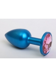 Синяя анальная пробка с розовым кристаллом - 8,2 см. - 4sexdreaM - купить с доставкой в Абакане
