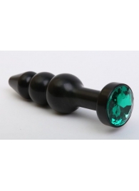 Чёрная анальная ёлочка с зеленым кристаллом - 11,2 см. - 4sexdreaM - купить с доставкой в Абакане