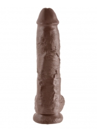 Большой коричневый фаллоимитатор с мошонкой 10  Cock with Balls на присоске - 25,4 см. - Pipedream