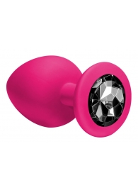 Большая розовая анальная пробка Emotions Cutie Large с чёрным кристаллом - 10 см. - Lola Games - купить с доставкой в Абакане