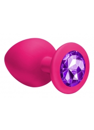 Большая розовая анальная пробка Emotions Cutie Large с фиолетовым кристаллом - 10 см. - Lola Games - купить с доставкой в Абакане