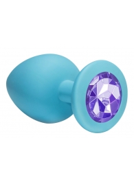 Большая голубая анальная пробка Emotions Cutie Large с фиолетовым кристаллом - 10 см. - Lola Games - купить с доставкой в Абакане