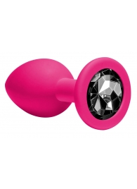 Средняя розовая анальная пробка Emotions Cutie Medium с чёрным кристаллом - 8,5 см. - Lola Games - купить с доставкой в Абакане