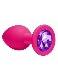 Средняя розовая анальная пробка Emotions Cutie Medium с фиолетовым кристаллом - 8,5 см. - Lola Games - купить с доставкой в Абакане