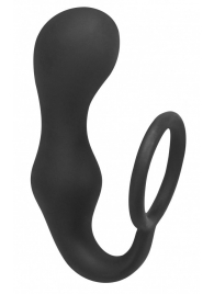 Чёрное эрекционное кольцо с анальной пробкой Double Pleasure Anal Plug - Lola Games - в Абакане купить с доставкой