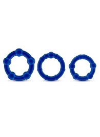 Набор из 3 синих эрекционных колец Stay Hard Beaded Cockrings - Blush Novelties - в Абакане купить с доставкой