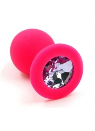Розовая силиконовая анальная пробка с розовым кристаллом - 7 см. - Kanikule - купить с доставкой в Абакане