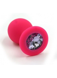 Розовая силиконовая анальная пробка с светло-фиолетовым кристаллом - 7 см. - Kanikule - купить с доставкой в Абакане