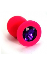 Розовая силиконовая анальная пробка с темно-фиолетовым кристаллом - 7 см. - Kanikule - купить с доставкой в Абакане