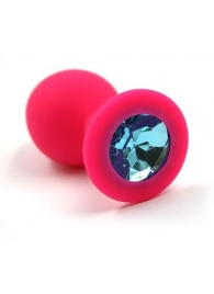 Розовая силиконовая анальная пробка с голубым кристаллом - 7 см. - Kanikule - купить с доставкой в Абакане