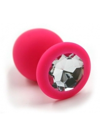 Розовая силиконовая анальная пробка с прозрачным кристаллом - 7 см. - Kanikule - купить с доставкой в Абакане