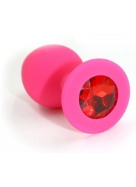 Розовая силиконовая анальная пробка с красным кристаллом - 7 см. - Kanikule - купить с доставкой в Абакане