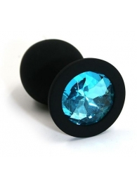 Чёрная силиконовая анальная пробка с голубым кристаллом - 7 см. - Kanikule - купить с доставкой в Абакане