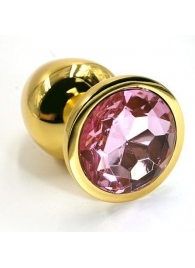 Золотистая алюминиевая анальная пробка с светло-розовым кристаллом - 6 см. - Kanikule - купить с доставкой в Абакане