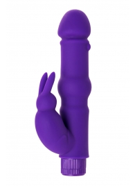 Фиолетовый вибратор с утолщением посередине и клиторальным зайчиком - 18 см. - A-toys