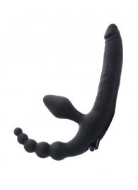 Чёрный безремневой страпон с вибрацией и анальным отростком - ToyFa - купить с доставкой в Абакане