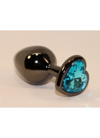 Чёрная пробка с голубым сердцем-кристаллом - 7 см. - 4sexdreaM - купить с доставкой в Абакане