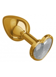 Золотистая анальная втулка с прозрачным кристаллом-сердцем - 7 см. - Джага-Джага - купить с доставкой в Абакане